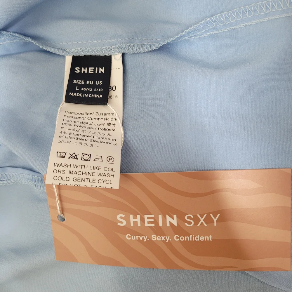 SHEIN SXY Sky Blue Satin Strappy Glam Backless Midi Dress Size 8-10 - Picture 10 of 11